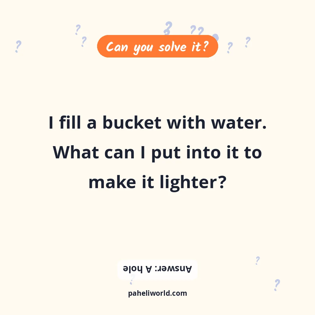 Riddle: I fill a bucket with water. What can I put into it to make it lighter?