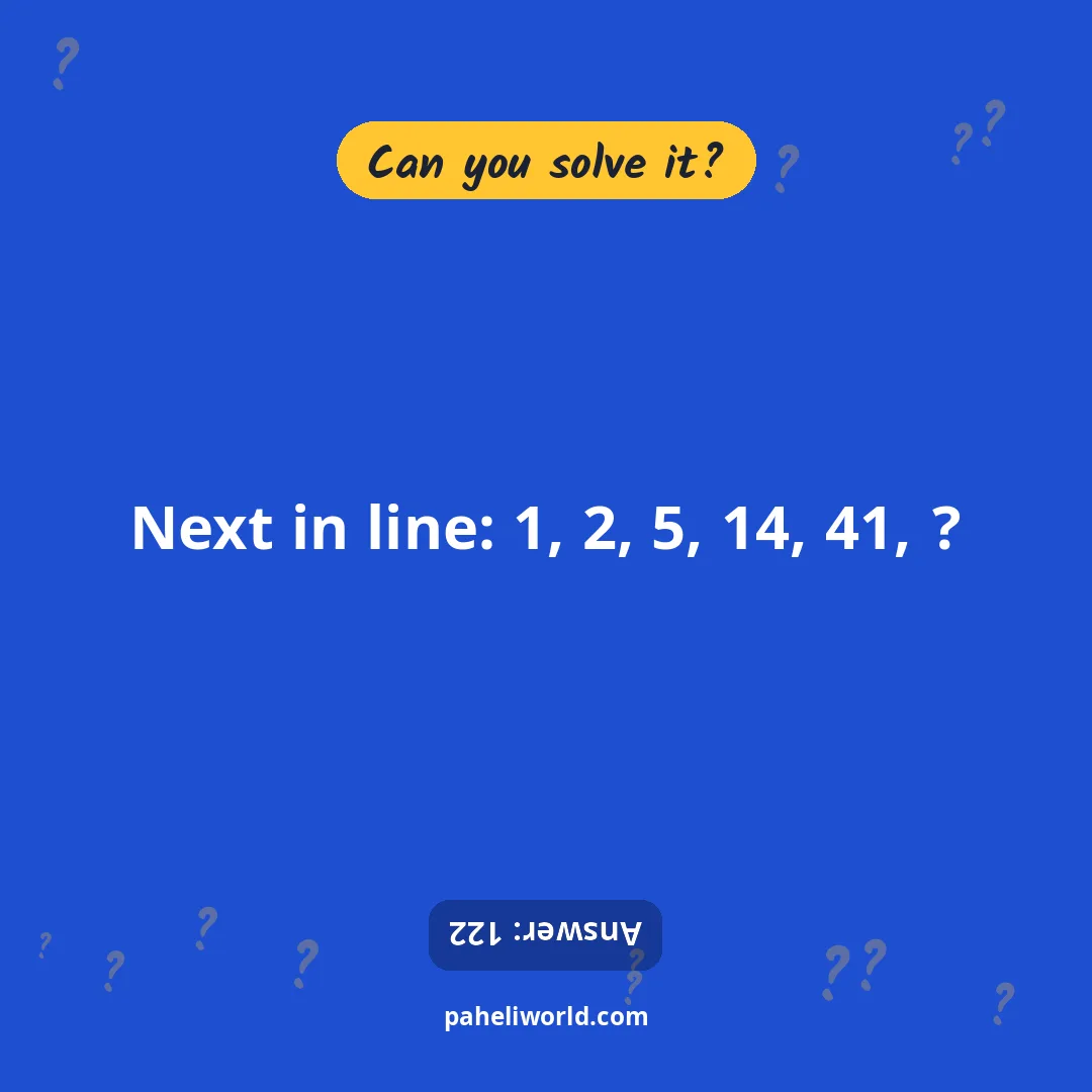 Riddle: Next in line: 1, 2, 5, 14, 41, ?