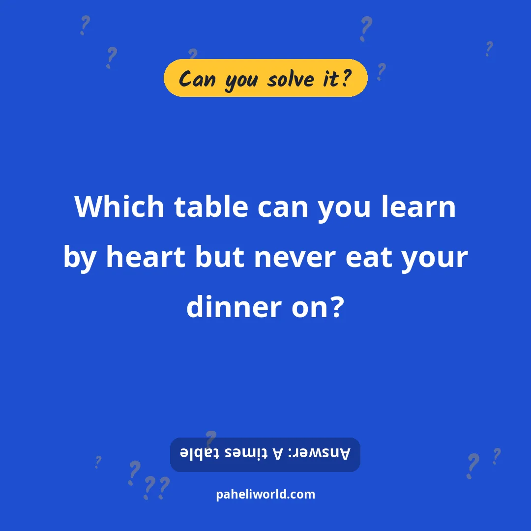 Riddle: Which table can you learn by heart but never eat your dinner on?